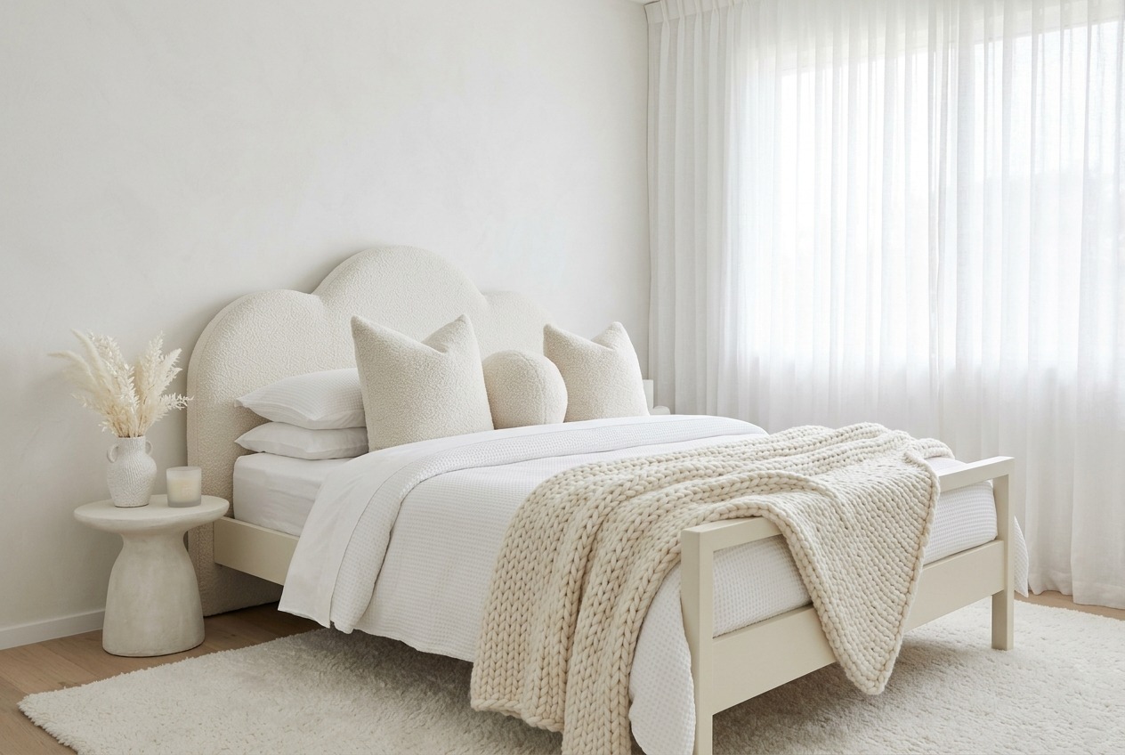 Cloud bedroom style 2026 all white fluffy bedding sherpa pillows soft minimalist dreamy aesthetic