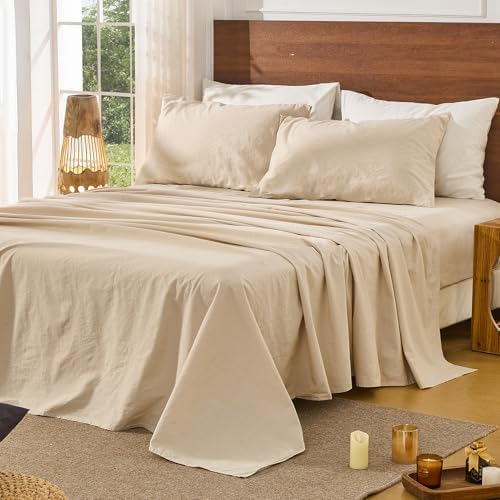 Bedlifes 100% French pure linen queen sheet set with breathable cooling fabric and deep pocket design| MyNestrova