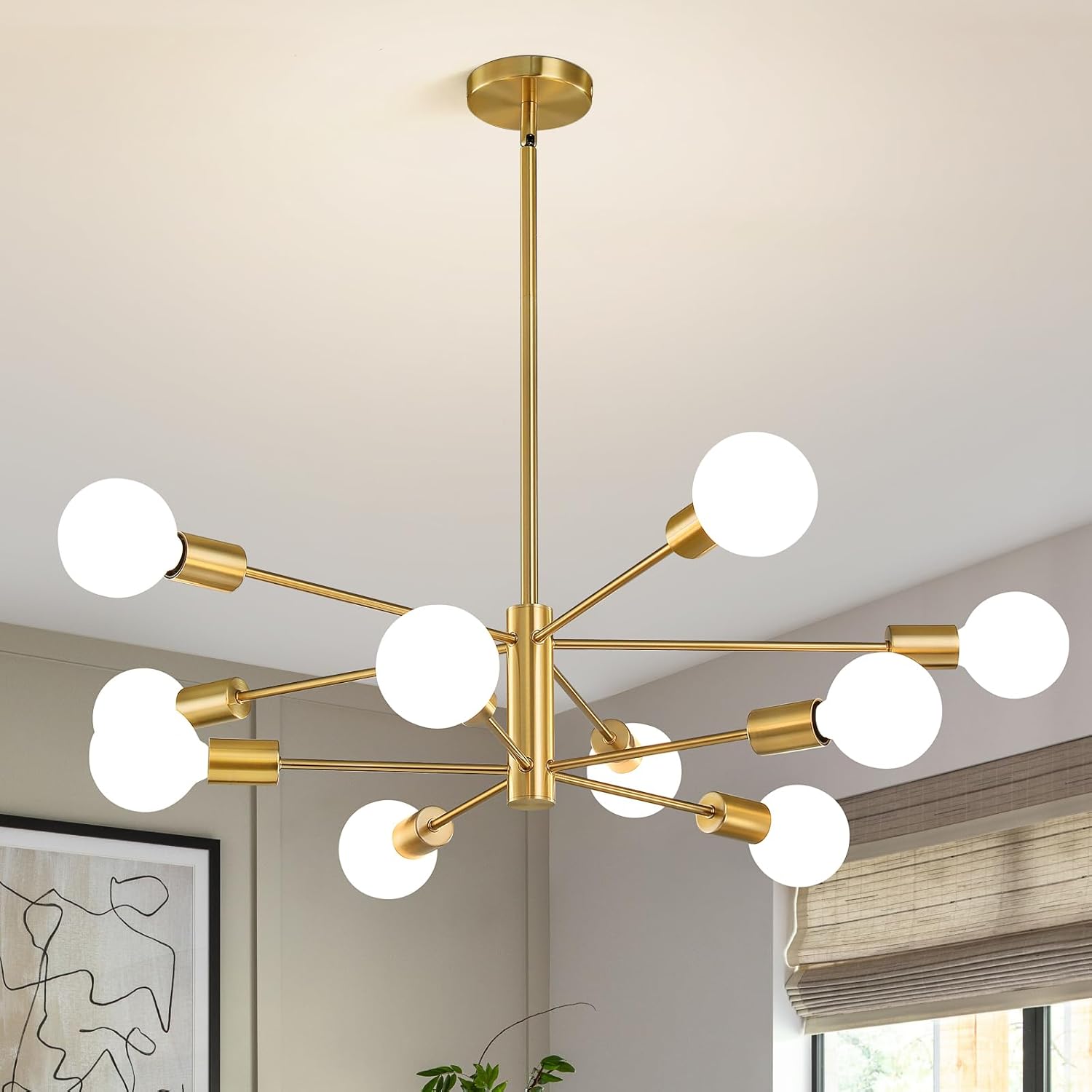 Modern gold Sputnik chandelier with 10-light industrial mid-century design for dining room and kitchen | MyNestrova