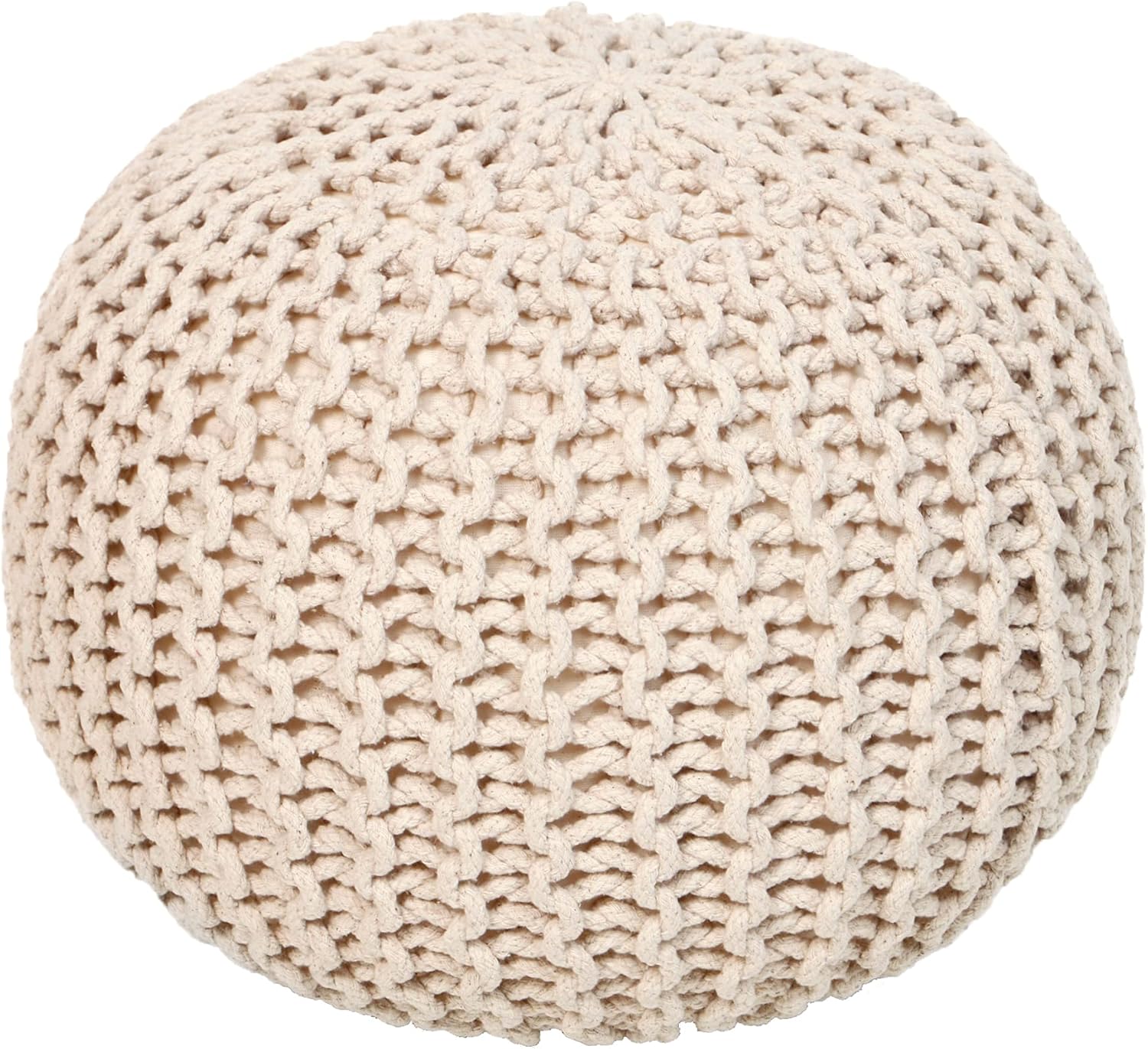 REDEARTH ivory round cable knitted boho pouf ottoman handmade cotton footrest for living room and bedroom decor Amazon pick | MyNestrova