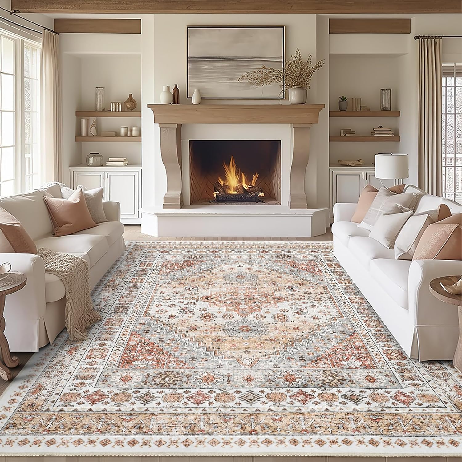 Zesthome 8x10 orange vintage area rug with washable stain-resistant fabric and non-slip backing for living room decor Amazon pick | MyNestrova